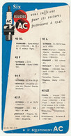 AC Bougies - Six Bougies Suffisent Pour Ces Voitures Postérieures à 1945 - Références - Mai 1960 - 1er équipement AC - Material Y Accesorios