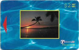 Fiji - Tel. Fiji - Dawn To Dusk - Palms At Sunset, Blue Frame - BCFJA (Silver Stripe, Dashed Zero Ø), 2000, 2$, Used - Fidji