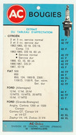 AC Bougies - Extrait Du Tableau D'affectation Détachable - Références - Juillet 1957 - AC-Delco - Materiaal En Toebehoren