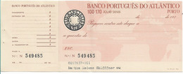 Portugal , 1970 's , Cheque , Check , Banco Portugues Do Atlantico - Chèques & Chèques De Voyage