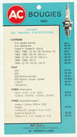 AC Bougies - Extrait Du Tableau D'affectation Détachable - Références - Janvier 1969 - AC-Delco - Material Y Accesorios