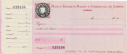 Portugal , Cheque , Check , Banco Espirito Santo E Comercial De Lisboa - Cheques & Traveler's Cheques
