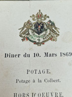 AUSTRIA Royal House Menu Card 1869  Dinner - Menus