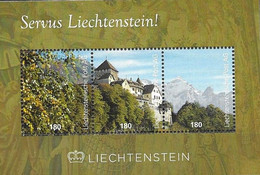 LIECHTENSTEIN, 2022, MNH,SERVUS LIECHTENSTEIN, CASTLES, MOUNTAINS,  PERSONALIZED SHEETLET OF 3v - Châteaux