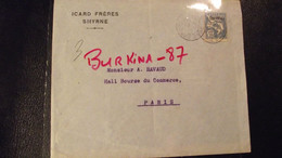 Enveloppe, Postée à SMYRNE , Turquie, Pour Paris  1939,  Timbre 25 Surcharge 1 Piastre - 1837-1914 Smyrne