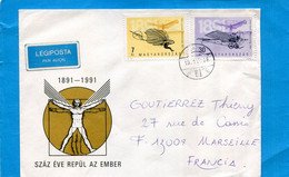 MARCOPHILIE-lettre-HONGRIE Centenaire Aviation  Pour France 1992-2-Stamps N°3332-3335 - Marcofilie