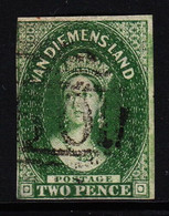 TASMANIA — SCOTT 5 (SG 16)— 1855 2P VICTORIA CHALON — GREEN — USED —SCV $500 - Gebraucht