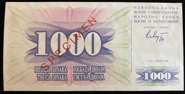 Bosnia, SPECIMEN, 1000 Dinara 1992, Pick 15b, UNC - Bosnie-Herzegovine