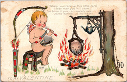 Valentine's Day Cupid Roasting Heart Over Open Fire - Saint-Valentin