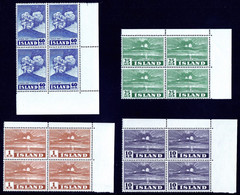 ICELAND — SCOTT 246-252 — 1948 HEKLA ERUPTION SET — MNH BLOCKS/4 — 2 SCANS — SCV $397 - Ongebruikt