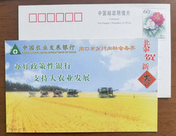 Wheat Combine Harvester,China 2001 Agricultural Development Bank Of China Zhoukou Branch  Advertising Pre-stamped Card - Agriculture