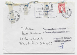 FRANCE SABINE 1FR30 LETTRE PARIS 4.6.1980 POUR PARIS + BANDE DE PTT + CORRESPONDANCE DETERIOREE DANS LE SERVICE PARIS 09 - Cartas Accidentadas
