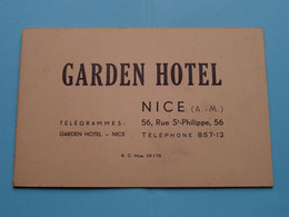 GARDEN HOTEL > NICE France ( Format 14 X 9 Cm. ) Carte Double Avec Publicité ! - Cartes De Visite