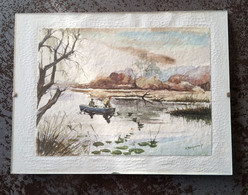 Aquarel Bootje Op Vijver Door R. Vandommele - Wasserfarben