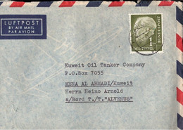 ! 1961 Heuss 1,- DM Als Einzelfrankatur Auf Luftpostbrief Aus Hamburg Nach Kuwait Mit Ankunftsstempel Und Briefinhalt - Kuwait