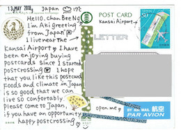C10 : Japan - Airplane, Airport Stamp Used On Postcard - Brieven En Documenten