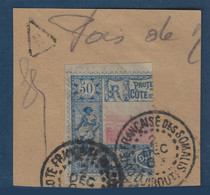 France Colonies Cotes Des Somalis Fragment N°15c 50c Bleu Et Rose Coupé ! TTB Signé CALVES - Usati