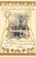 ANNIVERSAIRE - Carte Avec Encart Représentant Un Lac Et Des Cygnes - Fleurs En Dorure - Carte Postale Ancienne - Birthday