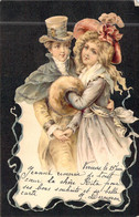 COUPLES - Couple Ce Tient La Main - Chapeau Haut De Forme - Fourure - Long Manteau - Carte Postale Ancienne - Paare