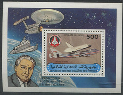 Comores:Unused Bloc Professor Eugen Sänger, Space Station, Spaceship, Airplane, 1985, MNH - Afrika