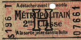 Ancien Ticket Du Métropolitain De Paris. - Sin Clasificación