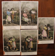 Lot 5 Ak CPA 1907 Couple Amoureux Laitière Campagne - Koppels