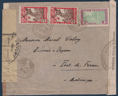 AFFRANCHISSEMENT À 5F50 Sur LETTRE GUYANE CACHET CAYENNE FRANCE LIBRE 1944 Pour FORT DE FRANCE MARTINIQUE BANDE CENSURE - Briefe U. Dokumente