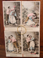 Lot 4 Ak CPA 1907 Emaillographie Couple Fontaine D'eau - Couples