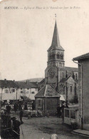 Matour église Et Place De La Bascule Un Jour De Foire Au Bétail  -  Marché - Kermissen