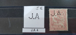 FRANCE .J.A 4 TIMBRE JA 4 INDICE 5 SUR 117 PERFORE PERFORES PERFIN PERFINS PERFORATION PERCE  LOCHUNG - Gebraucht