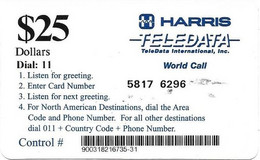 @+ USA - Carte Harris Teledata $25 - Dial 11 - Used In Bosnia By NATO Soldiers - Ref : US-HAR-D11-0015 - Sonstige & Ohne Zuordnung