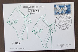 MALI Poissons, Poisson, Fish, Peces. Yvert N° 4 Fdc, Enveloppe 1er Jour 1960. Tirage Limité Et Numéroté - Fische