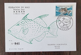 MALI Poissons, Poisson, Fish, Peces. Yvert N° 3 Fdc, Enveloppe 1er Jour 1960. Tirage Limité Et Numéroté - Vissen