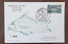 MALI Poissons, Poisson, Fish, Peces. Yvert N° 8 Fdc, Enveloppe 1er Jour 1960. Tirage Limité Et Numéroté - Poissons