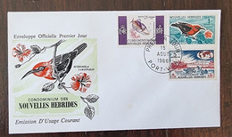 NOUVELLES HEBRIDES Oiseaux, Poissons Yvert 240/41, Sur Enveloppe 1er Jour, FDC émis En 1966 - Peces