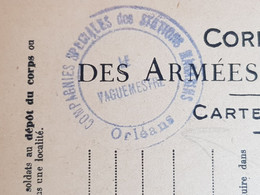Militaria Carte De Franchise Militaire Cachet Compagnies Spéciales Des Stations A Orléans - Documents
