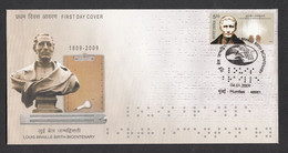 Delcampe - INDIA, 2009, FDC, Louis Braille, Embossed Script For Visual Handicap, Disabled, Health, Mumbai Cancelled - FDC