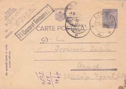 Romania, 1944, WWII Military Censored Stationery Postcard, LIPOVA  Postmark - Lettres 2ème Guerre Mondiale