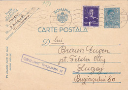 Romania, 1942, WWII Military Censored Stationery Postcard, TIMISOARA  Postmark - Lettres 2ème Guerre Mondiale