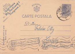 Romania, 1943, WWII Military Censored Stationery Postcard, TIMISOARA  Postmark - Lettres 2ème Guerre Mondiale