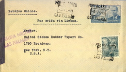 1940 CANARIAS , SOBRE CIRCULADO POR CORREO AÉREO , LAS PALMAS - NUEVA YORK ,  CENSURA MILITAR - Briefe U. Dokumente