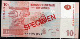 CONGO 2003 BANKNOTES 10 FRANCS  SPECIMEN P 93 UNC !! - Demokratische Republik Kongo & Zaire