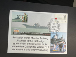 (2 P 17) Australia Prime Minister Albanese Visit To India Aircraft Carrier INS Vikrant R11 (ANZAC Stamp) - Covers & Documents
