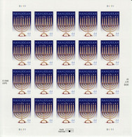 Hanukkah, 2009, USA, Full Sheet, Self-adhesive, Judaica, Menorah, Religion - Unused Stamps