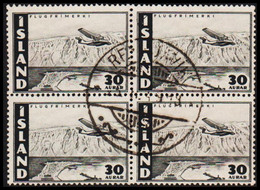 1947. ISLAND. AIR MAIL. 30 AUR Air Mail Catalina PBY-5 In Nice 4-block.  (Michel 242) - JF529971 - Used Stamps