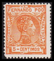 19O7. FERNANDO-POO. Alfons XIII 5 CENTIMOS Hinged. (Michel 151) - JF530025 - Fernando Po