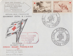 Enveloppe  FDC  1er  Jour  ALGERIE   Paire  CROIX  ROUGE    ALGER   1957 - FDC