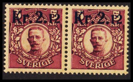 1917. Gustav V. Parcel Post Stamps. Kr. 2.12 On 5 Kr. Red Brown, Yellow Wmk. Crown. Pair Neve... (Michel 108) - JF530217 - Ongebruikt