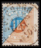 1877. Postage Due. Lösen. Perf. 13. 1 Kr. Blue And Brown. Missing Cornerperf. (Michel P. 10B) - JF530273 - Postage Due