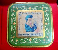 Boite En Métal Chicorée  à L'Ecoliére Alphonse LEROUX - Boîtes